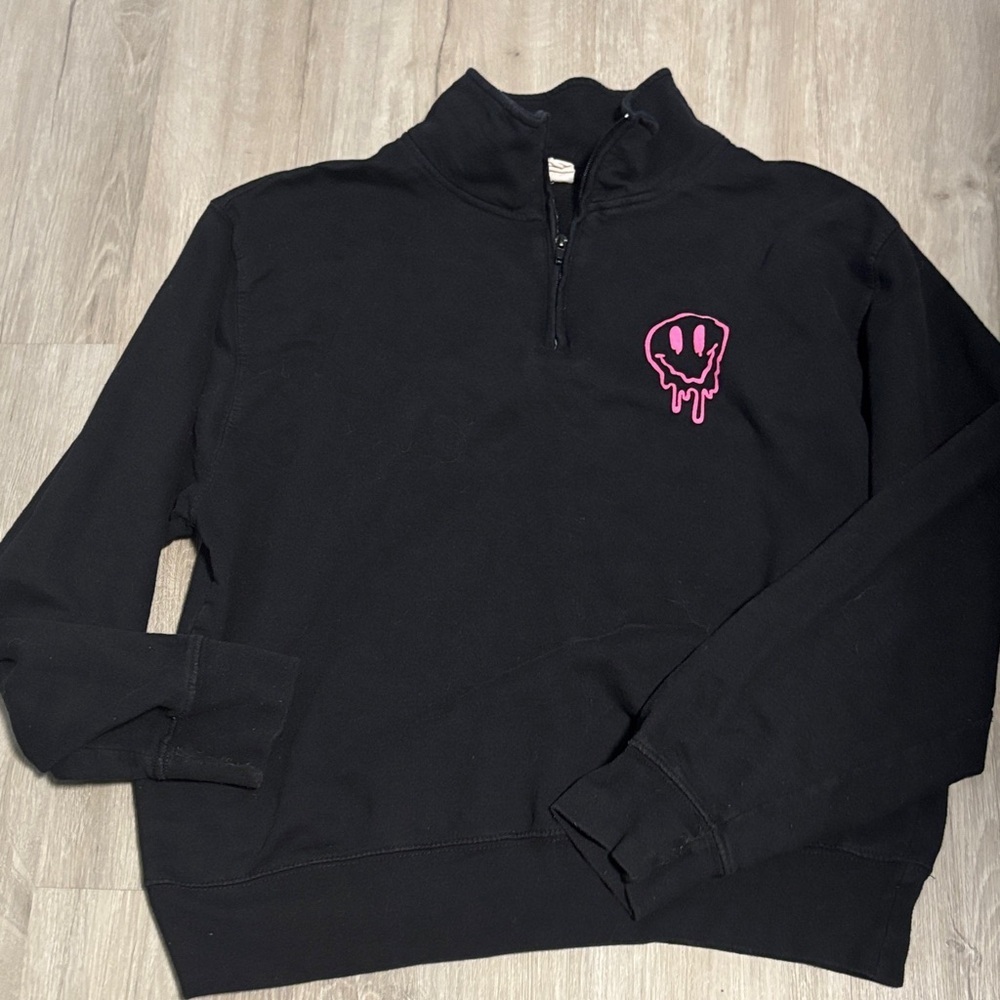 Men's Black Zip-Up Sweater with Pink Graphic